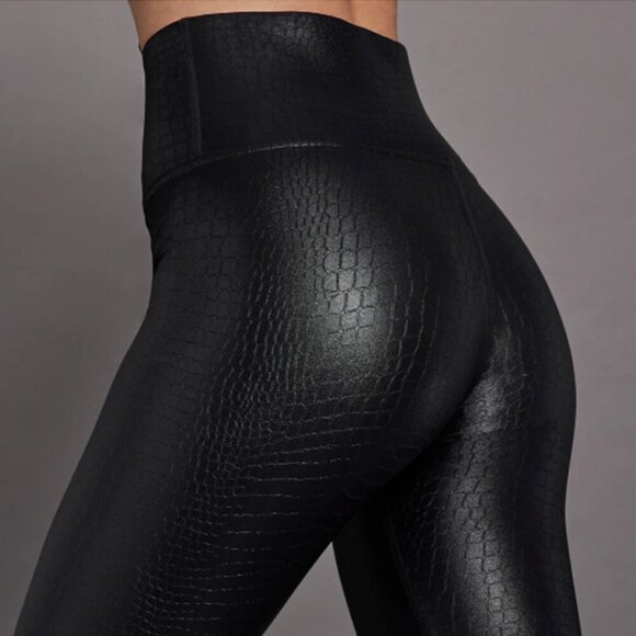 Carbon38 High Rise 7/8 Legging in Black Croc Takara Shine Cyberpunk Size XS - Picture 4 of 15